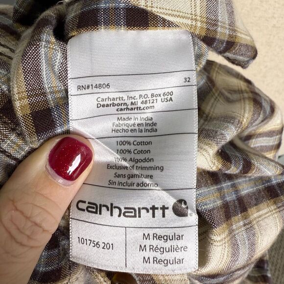 Carhartt Relaxed Fit Men's Long Sleeve Button Down, Brown Plaid, Size M, 2/$50 - Picture 9 of 12